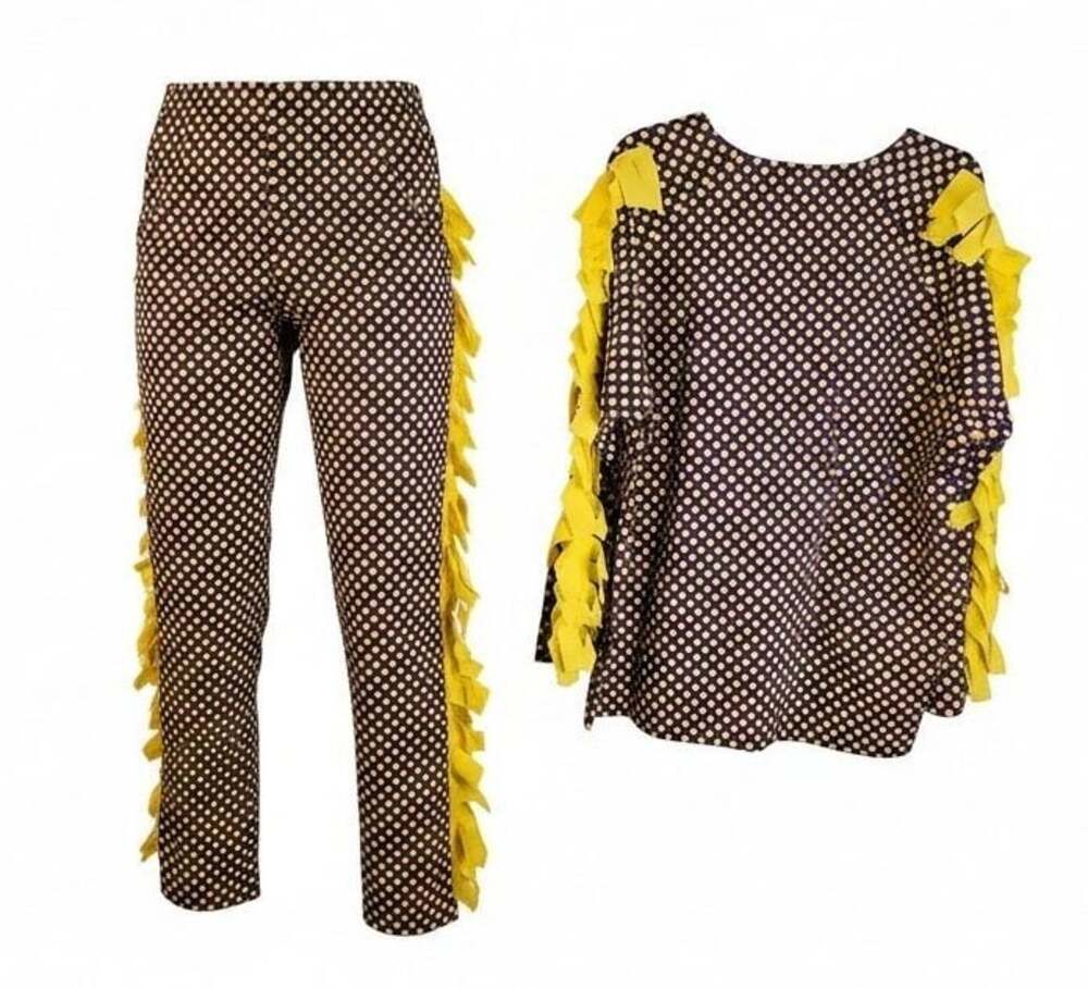 YaCajun  LSU  Purple and Yellow Polka Dot  Set with Yellow Fringe Trim Size L
GO